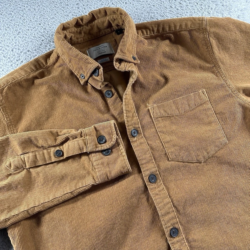 Jack Jones Corduroy Shirt Mens Small Brown Long‎ Sleeve Button Up Camp Western
